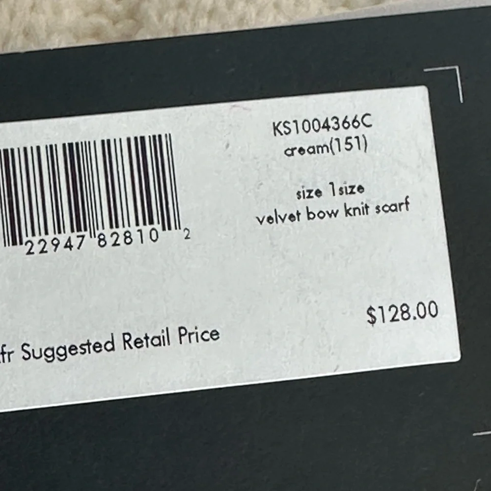 Kate Spade Cream Scarf with Black Velvet Bows - Picture 3 of 4